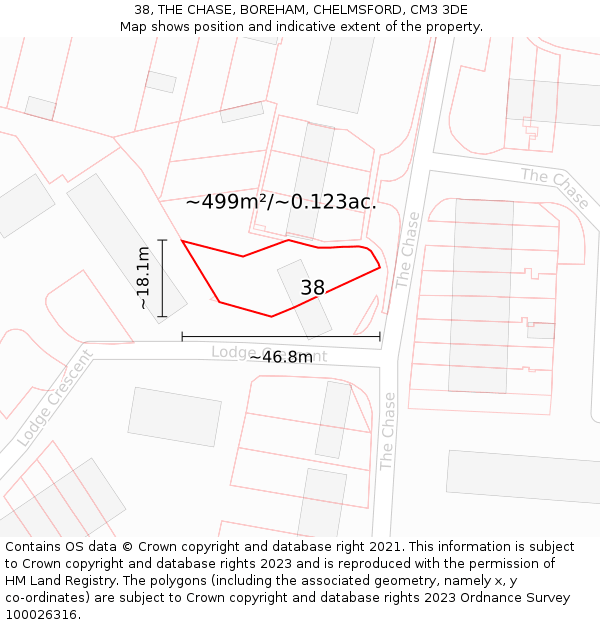 38, THE CHASE, BOREHAM, CHELMSFORD, CM3 3DE: Plot and title map
