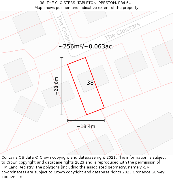 38, THE CLOISTERS, TARLETON, PRESTON, PR4 6UL: Plot and title map