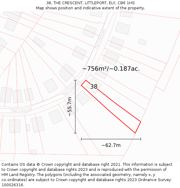 38, THE CRESCENT, LITTLEPORT, ELY, CB6 1HS: Plot and title map