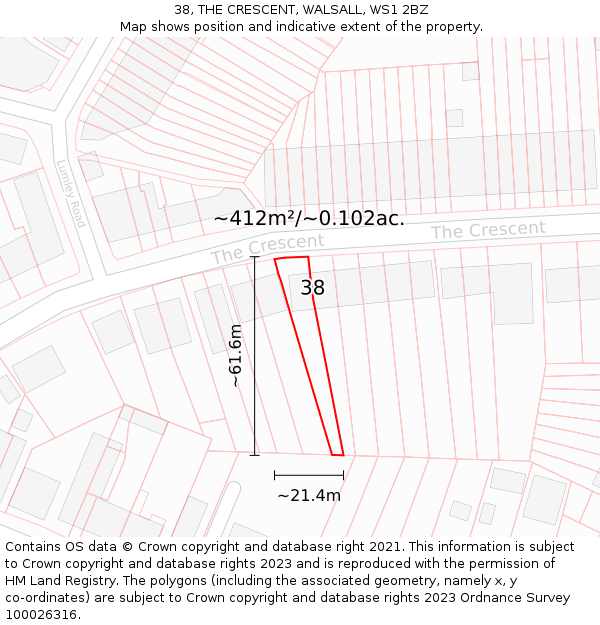 38, THE CRESCENT, WALSALL, WS1 2BZ: Plot and title map