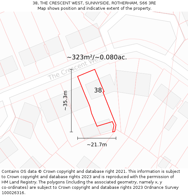 38, THE CRESCENT WEST, SUNNYSIDE, ROTHERHAM, S66 3RE: Plot and title map