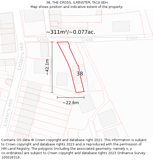 38, THE CROSS, ILMINSTER, TA19 0EH: Plot and title map
