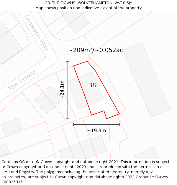 38, THE DOWNS, WOLVERHAMPTON, WV10 6JA: Plot and title map