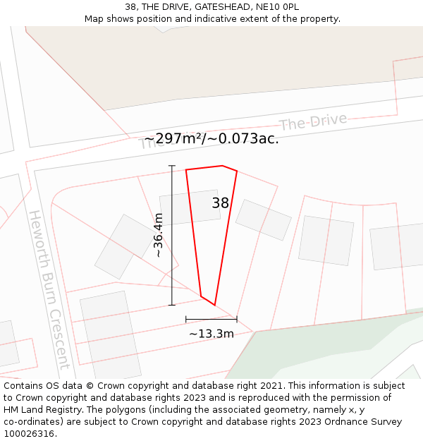 38, THE DRIVE, GATESHEAD, NE10 0PL: Plot and title map