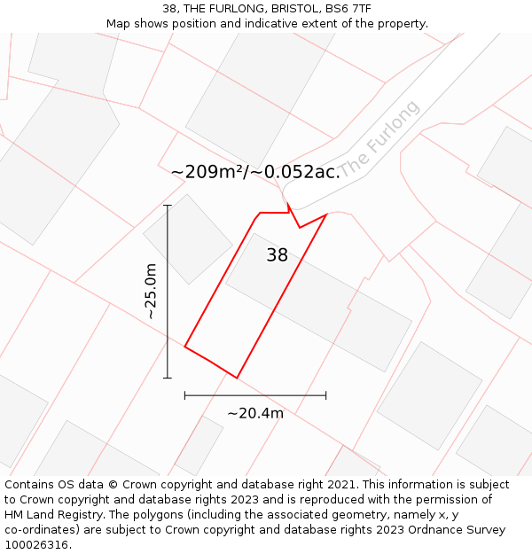 38, THE FURLONG, BRISTOL, BS6 7TF: Plot and title map