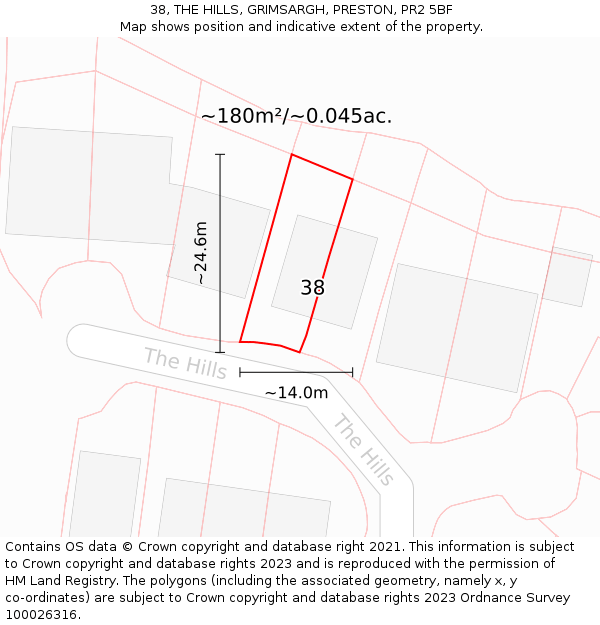 38, THE HILLS, GRIMSARGH, PRESTON, PR2 5BF: Plot and title map