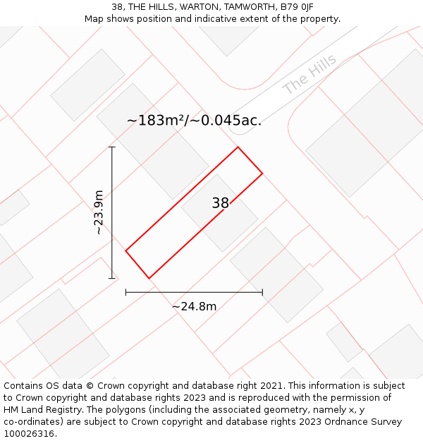 38, THE HILLS, WARTON, TAMWORTH, B79 0JF: Plot and title map