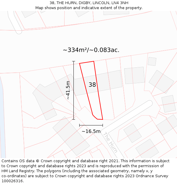 38, THE HURN, DIGBY, LINCOLN, LN4 3NH: Plot and title map