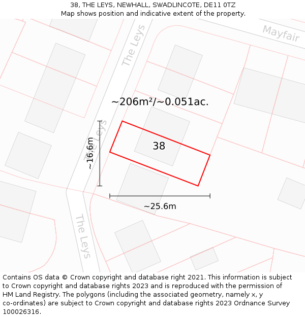 38, THE LEYS, NEWHALL, SWADLINCOTE, DE11 0TZ: Plot and title map