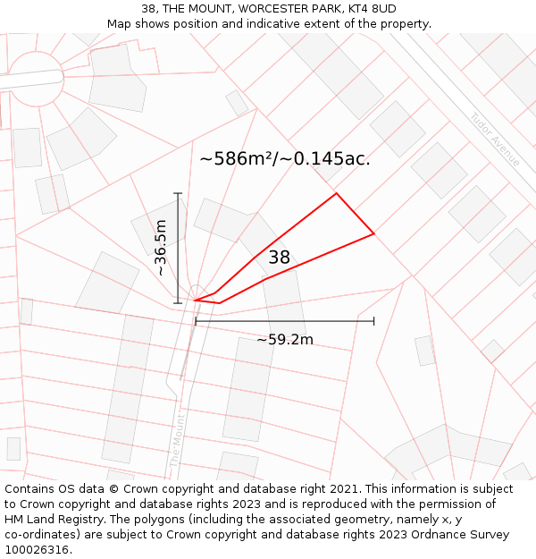 38, THE MOUNT, WORCESTER PARK, KT4 8UD: Plot and title map