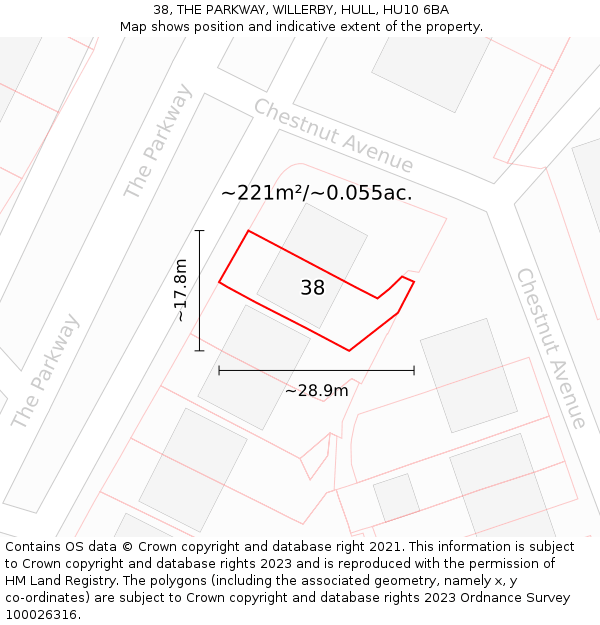 38, THE PARKWAY, WILLERBY, HULL, HU10 6BA: Plot and title map