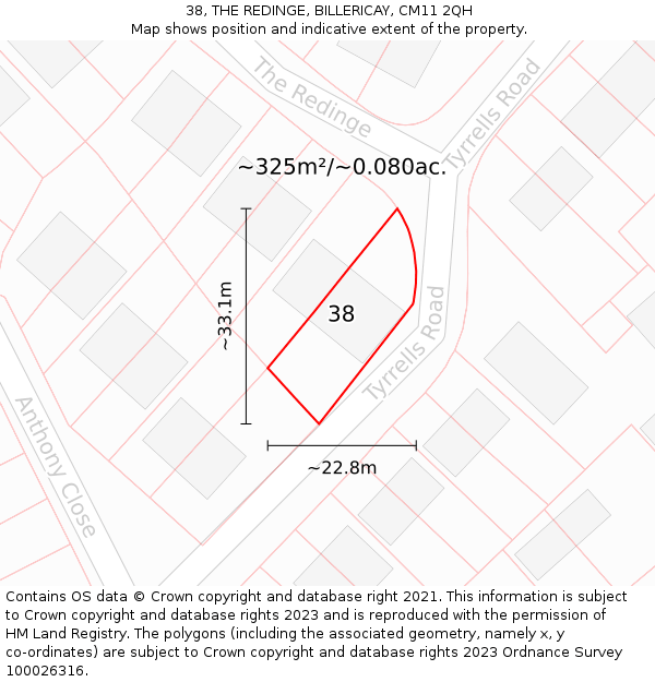 38, THE REDINGE, BILLERICAY, CM11 2QH: Plot and title map