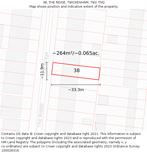 38, THE RIDGE, TWICKENHAM, TW2 7NQ: Plot and title map