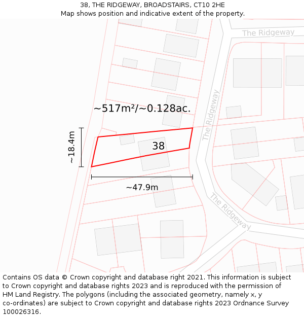 38, THE RIDGEWAY, BROADSTAIRS, CT10 2HE: Plot and title map