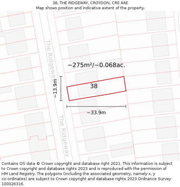 38, THE RIDGEWAY, CROYDON, CR0 4AE: Plot and title map