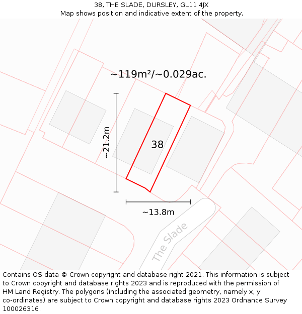 38, THE SLADE, DURSLEY, GL11 4JX: Plot and title map