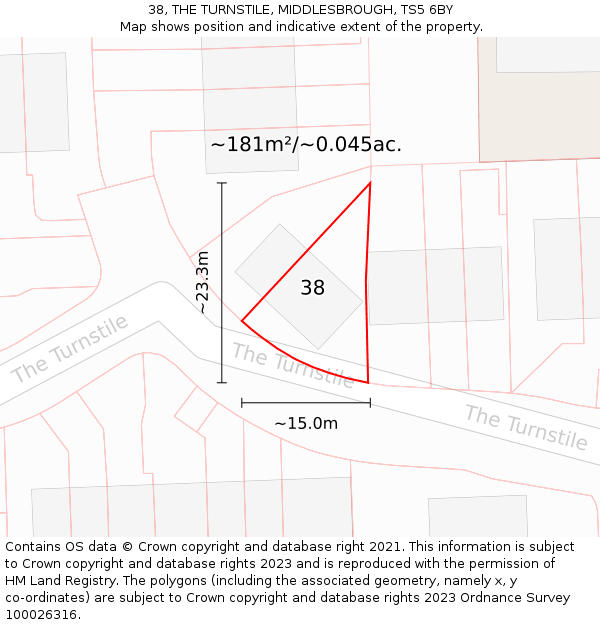 38, THE TURNSTILE, MIDDLESBROUGH, TS5 6BY: Plot and title map