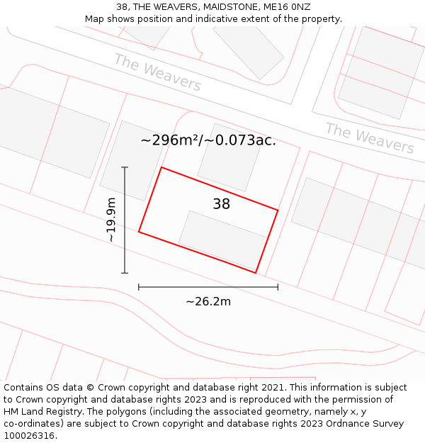 38, THE WEAVERS, MAIDSTONE, ME16 0NZ: Plot and title map