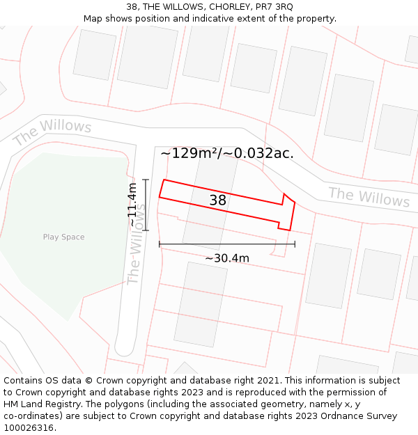 38, THE WILLOWS, CHORLEY, PR7 3RQ: Plot and title map