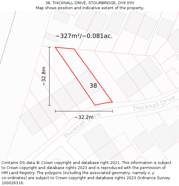 38, THICKNALL DRIVE, STOURBRIDGE, DY9 0YH: Plot and title map