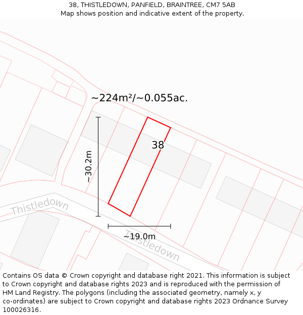 38, THISTLEDOWN, PANFIELD, BRAINTREE, CM7 5AB: Plot and title map