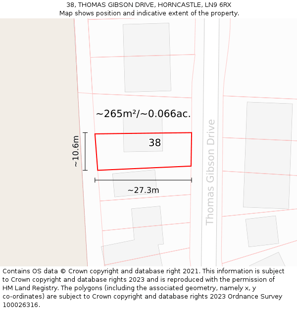 38, THOMAS GIBSON DRIVE, HORNCASTLE, LN9 6RX: Plot and title map