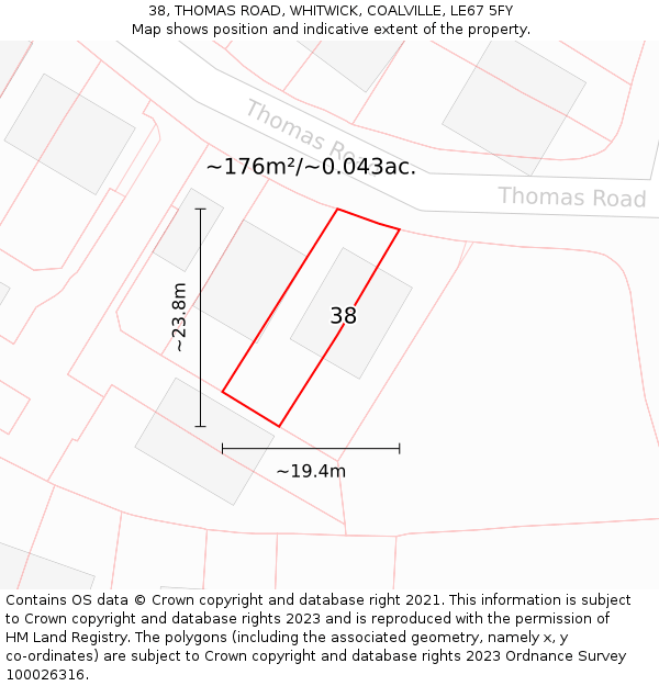 38, THOMAS ROAD, WHITWICK, COALVILLE, LE67 5FY: Plot and title map