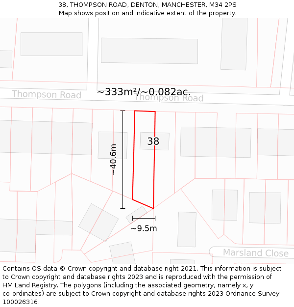 38, THOMPSON ROAD, DENTON, MANCHESTER, M34 2PS: Plot and title map