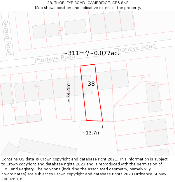 38, THORLEYE ROAD, CAMBRIDGE, CB5 8NF: Plot and title map