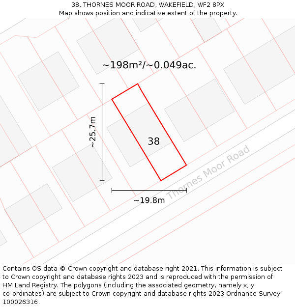 38, THORNES MOOR ROAD, WAKEFIELD, WF2 8PX: Plot and title map