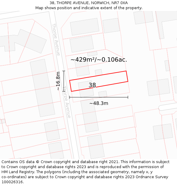 38, THORPE AVENUE, NORWICH, NR7 0XA: Plot and title map