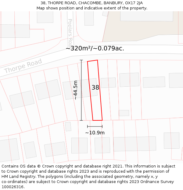 38, THORPE ROAD, CHACOMBE, BANBURY, OX17 2JA: Plot and title map