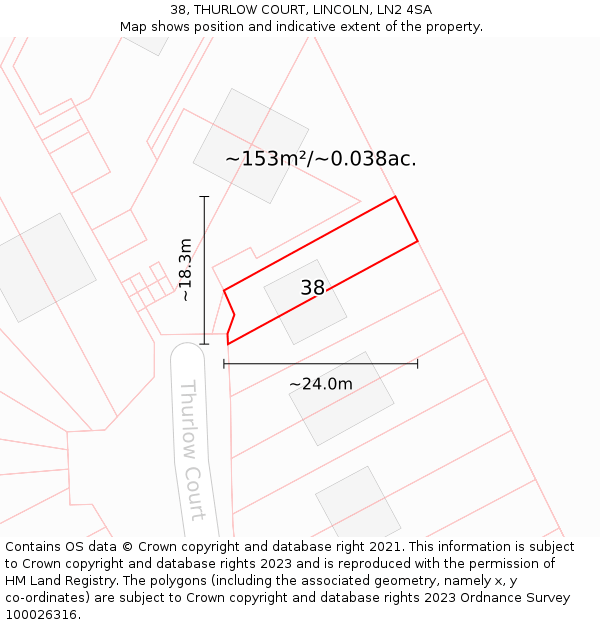 38, THURLOW COURT, LINCOLN, LN2 4SA: Plot and title map