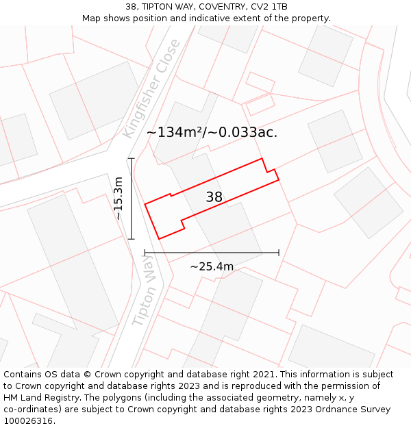 38, TIPTON WAY, COVENTRY, CV2 1TB: Plot and title map