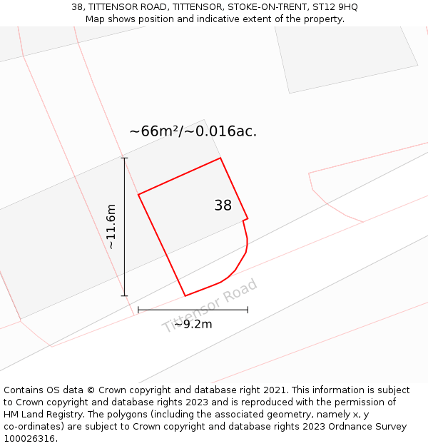 38, TITTENSOR ROAD, TITTENSOR, STOKE-ON-TRENT, ST12 9HQ: Plot and title map