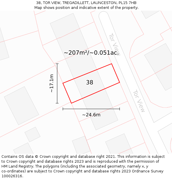 38, TOR VIEW, TREGADILLETT, LAUNCESTON, PL15 7HB: Plot and title map