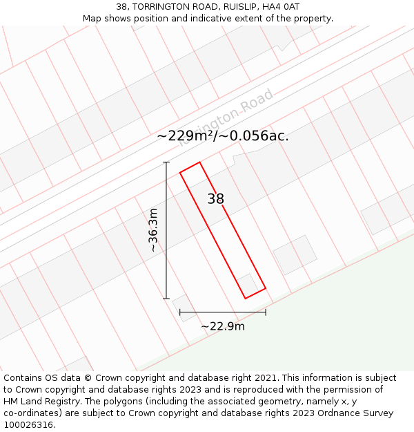 38, TORRINGTON ROAD, RUISLIP, HA4 0AT: Plot and title map
