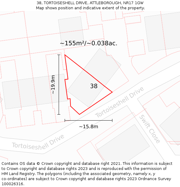 38, TORTOISESHELL DRIVE, ATTLEBOROUGH, NR17 1GW: Plot and title map