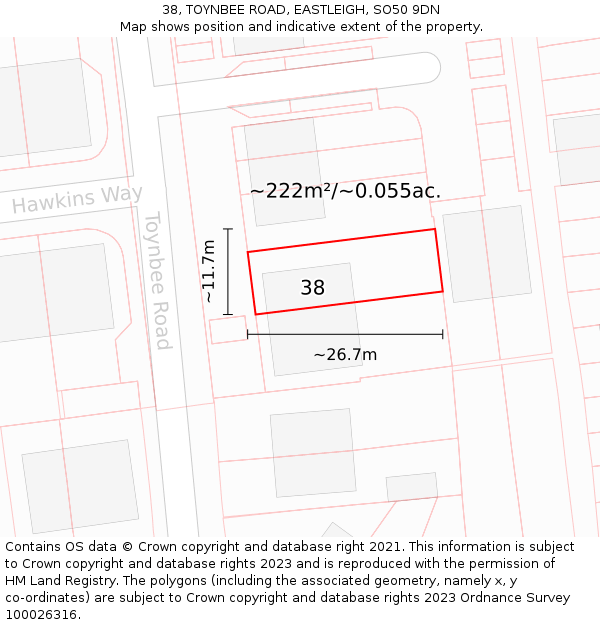 38, TOYNBEE ROAD, EASTLEIGH, SO50 9DN: Plot and title map