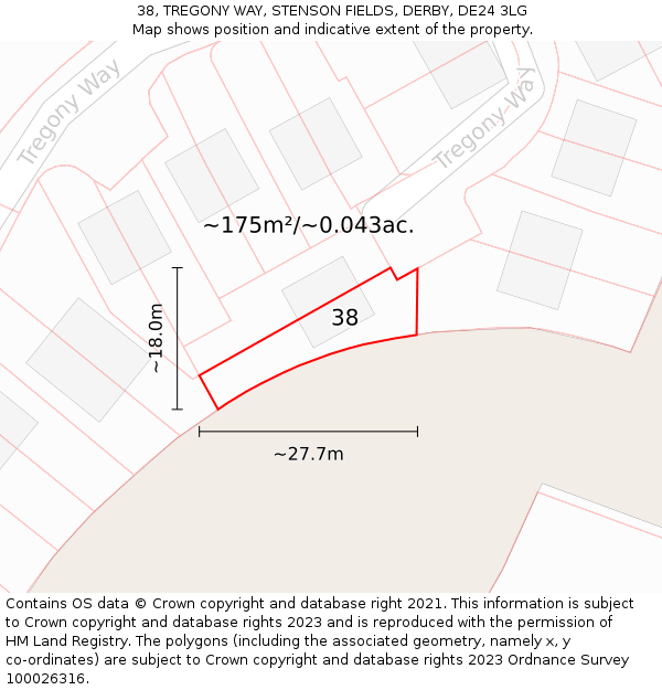 38, TREGONY WAY, STENSON FIELDS, DERBY, DE24 3LG: Plot and title map