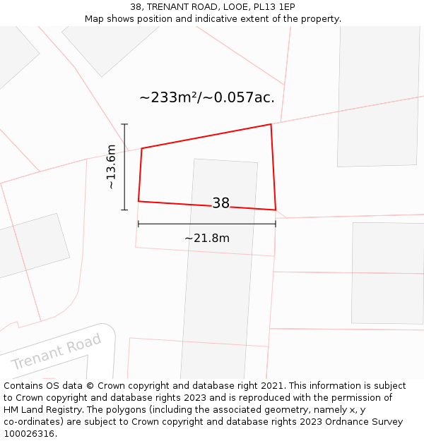 38, TRENANT ROAD, LOOE, PL13 1EP: Plot and title map