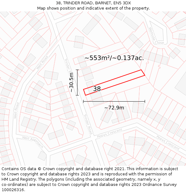 38, TRINDER ROAD, BARNET, EN5 3DX: Plot and title map