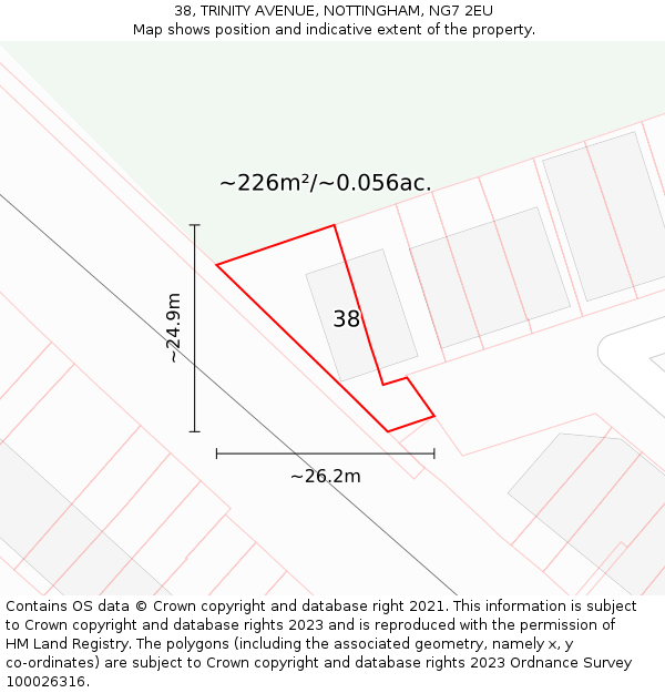38, TRINITY AVENUE, NOTTINGHAM, NG7 2EU: Plot and title map
