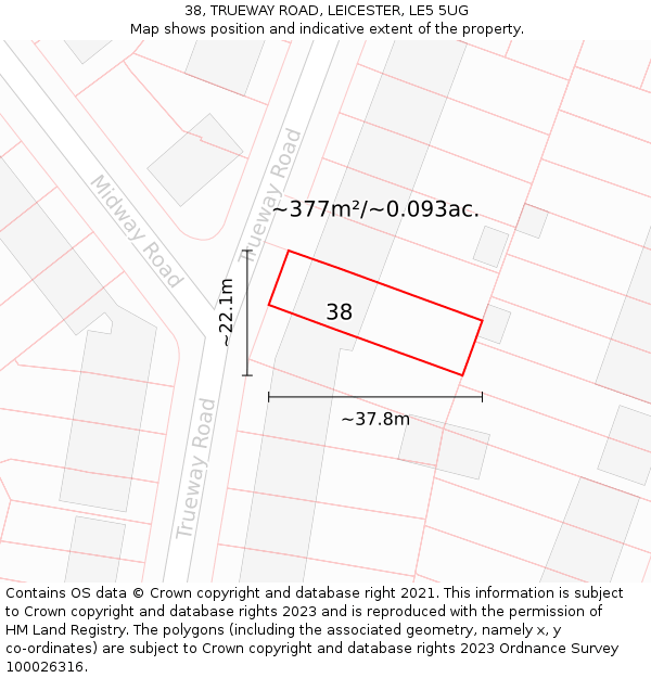 38, TRUEWAY ROAD, LEICESTER, LE5 5UG: Plot and title map