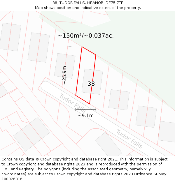 38, TUDOR FALLS, HEANOR, DE75 7TE: Plot and title map