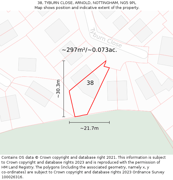38, TYBURN CLOSE, ARNOLD, NOTTINGHAM, NG5 9PL: Plot and title map