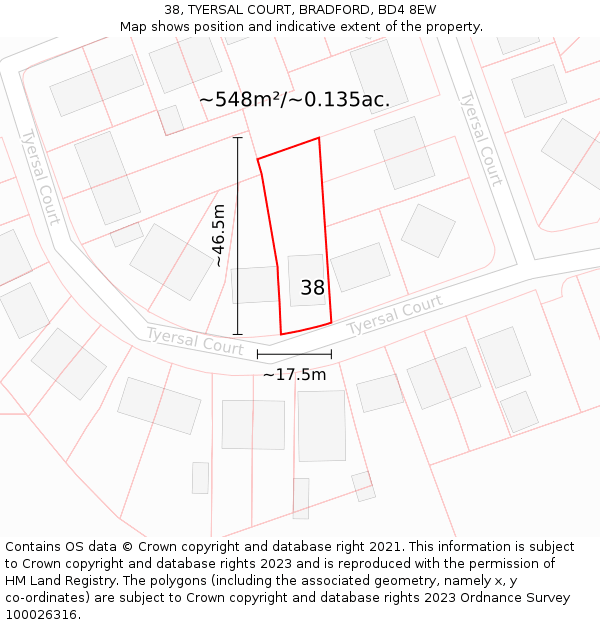 38, TYERSAL COURT, BRADFORD, BD4 8EW: Plot and title map