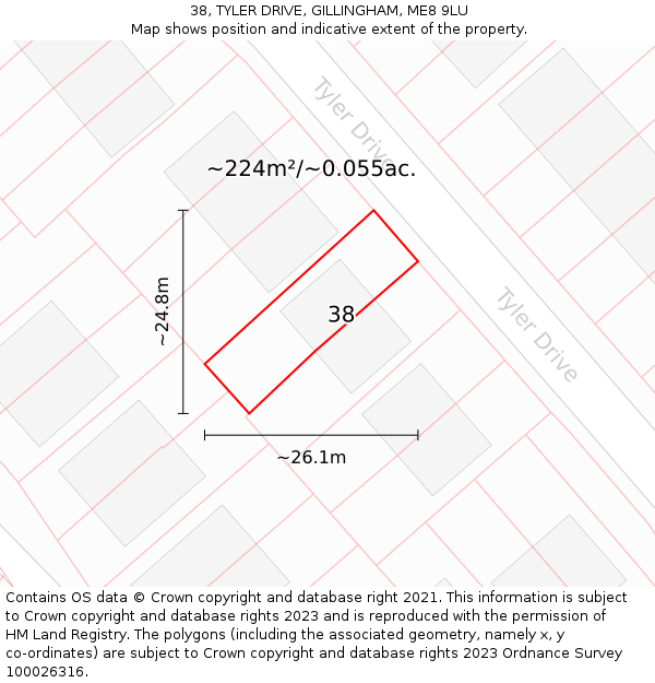 38, TYLER DRIVE, GILLINGHAM, ME8 9LU: Plot and title map