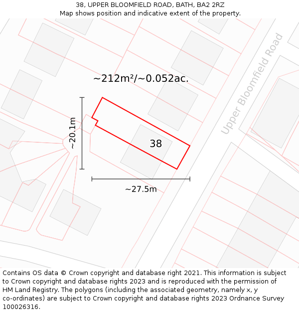 38, UPPER BLOOMFIELD ROAD, BATH, BA2 2RZ: Plot and title map