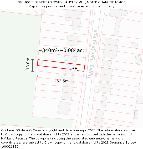 38, UPPER DUNSTEAD ROAD, LANGLEY MILL, NOTTINGHAM, NG16 4GR: Plot and title map